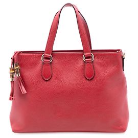 Bolsa de couro vermelho Gucci com tassel de bambu Vermelho