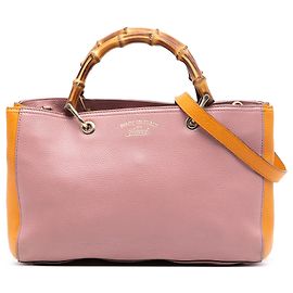 Bolsa shopper média bicolor em couro rosa Gucci com bambu Outro
