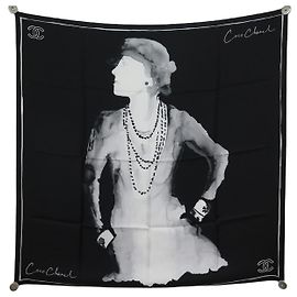 NUOVO FULARD CHANEL COCO LOGO CC 90 IN SETA NERA Nero
