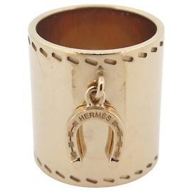 Hermès ANELLO PER SCIARPA HERMES FER A CHEVAL IN METALLO DORATO QUADRATO D'oro