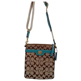 Borsa a spalla Coach monogramma marrone e turchese Marrone Turchese