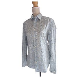 Kenzo Camicia floreale blu e bianca con microstampa Bianco Blu Giallo