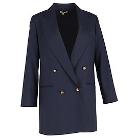 Michael Kors Double Breasted Long Blazer in Navy Blue Polyester Blue Navy blue