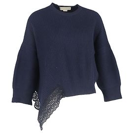 Stella Mc Cartney Asymmetrischer Pullover aus navyblauem Kaschmir mit Spitzenbesatz von Stella McCartney Blau Marineblau