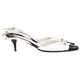 Chanel CC Slingback Kitten Heel Pumps in White Leather White
