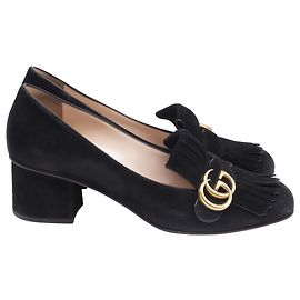 Escarpins à franges Gucci GG Marmont en daim noir Noir