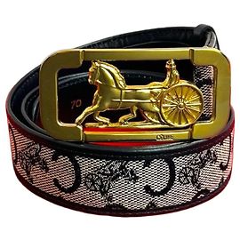 Céline CELINE Horse Carriage Leather Canvas Belt Blue