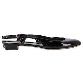 Ballerines à talon bas Slingback Sergio Rossi en cuir verni noir Noir