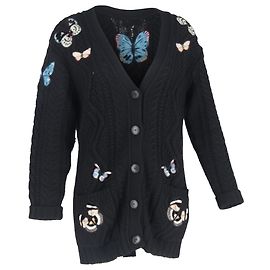 Valentino Garavani Valentino Applizierte Kabelstrick-Cardigan aus schwarzer Wolle Schwarz