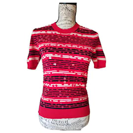 Pull manches courtes Eric Bompard coton cachemire à sequins Blanc Rouge Bleu Marine