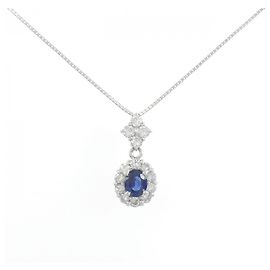 Autre Marque Saphir-Diamant-Halskette Pt900 Pt850 Silber