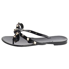 Valentino Black Rockstud bow flip flops - size EU 35 Black