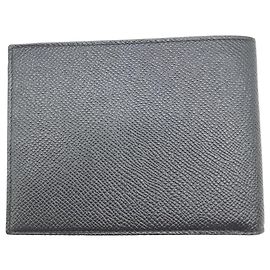 Bulgari Black grained leather 2 folds wallet Black