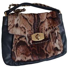 Furla black leather handbag with leopard print Black Leopard print