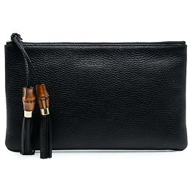 Clutch de couro de bezerro preto Gucci com alça de bambu Preto