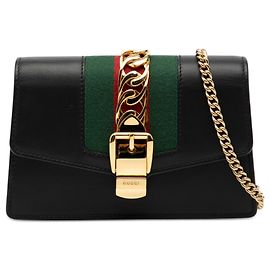 Gucci Borsa a Spalla in Pelle Nera Super Mini Sylvie con Catena Nero