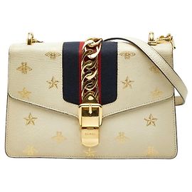Bolsa de Ombro Gucci Sylvie Abelha & Estrela Branco Cru