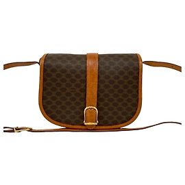 Céline Bolsa de Ombro em Couro Celine Macadam Blason Triomphe Marrom
