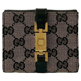 Gucci Jackie Leather and GG Canvas Bifold Wallet Brown Black
