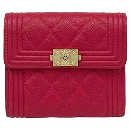 Chanel Boy Chanel Pink Caviar Leather Tri-fold Wallet Pink
