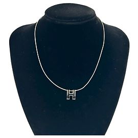 Collier Hermès Case d'Ache H Cube en Argent 925 Noir Argenté