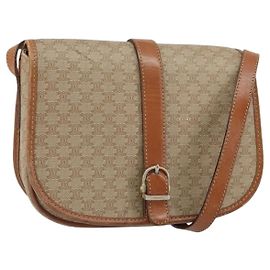 Céline Celine Vintage Macadam Canvas et Cuir Beige
