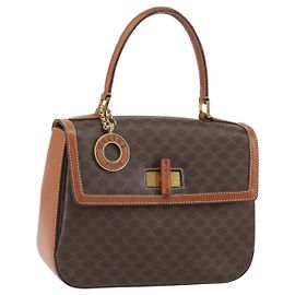 Céline Celine Vintage Convertible Top Handle Bag Macadam Coated Canvas Medium Brown