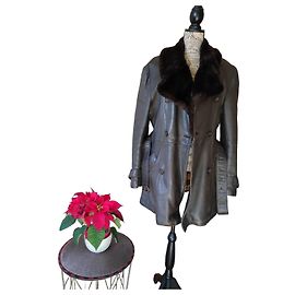 Mac Douglas Leather Coat Brown with Fur Collar Brown