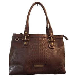 Etienne Aigner Brown leather crocodile effect handbag Brown