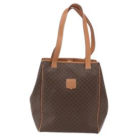 Céline Borsa a Spalla Macadam Vintage Celine in Tela e Pelle Marrone