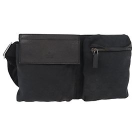 Gucci Vintage Double Belt Bag GG Canvas with Leather Small Black