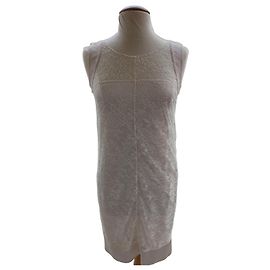 Vestido Nina Ricci de seda e renda creme 36 FR Cru