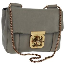 Chloé Bolsa de ombro em couro Chloe Chain Elsie cinza ouro Auth BA9526V Marrom Dourado