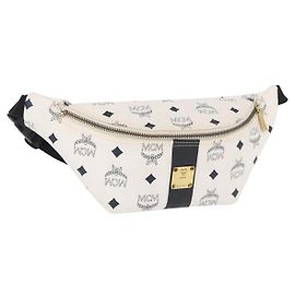 Borsa a vita MCM Logogram Vicetos in pelle PVC bianca e oro Auth 162407 Bianco D'oro