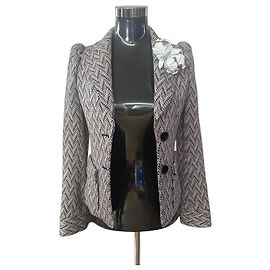 Blazer da donna Louis Vuitton con spilla floreale Marrone Beige Blu scuro