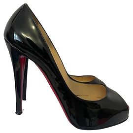 Christian Louboutin Black Patent Leather Peep-Toe Heels Black
