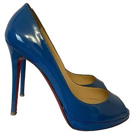 Christian Louboutin Blue Patent Leather Peep-Toe Heels Blue