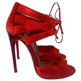 Rote Samt-High-Heels mit Schnürung von Tom Ford Rot