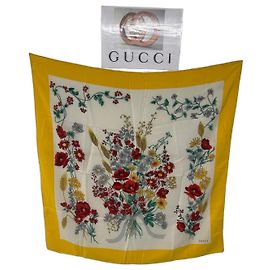 Gucci Lenço de seda com estampa floral Branco Vermelho Verde Cinza Amarelo