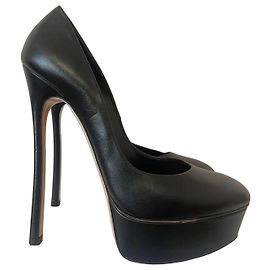 Casadei Black Leather Platform High Heel Pumps Black