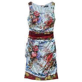 Seidenkleid mit Blumenmuster von Dolce & Gabbana Weiß Rot Mehrfarben Grün Gelb