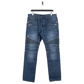 Balmain Dunkel gewaschene Biker-Jeans Blau