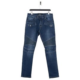 Balmain Dark Wash Biker Denim Jeans Blue