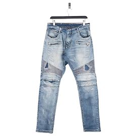 Balmain Repaired Biker Denim Jeans Blue
