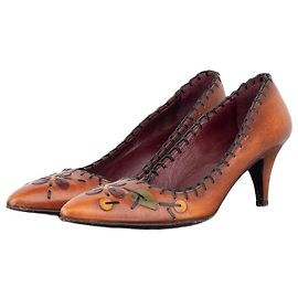 Prada AW99 Leaves Pump Kitten Heels Brown