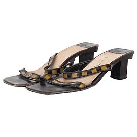 Louis Vuitton 2000s Square Toe Damier Check Sandal Mule Heels Brown
