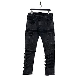 Balmain Bondage-Strap Biker Denim Jeans Grey