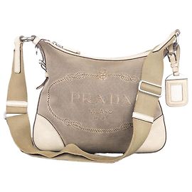 Bolsa transversal em canvas jacquard Prada dos anos 2000 Bege