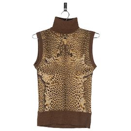 Leopardenstrick-Mesh-Turtleneck-Weste Jean Paul Gaultier AW98 Braun