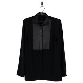 Gucci SS15 Lederpaneel Bluse mit Knöpfen Schwarz